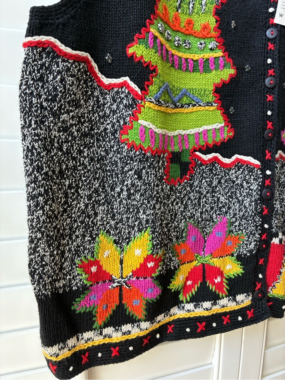 Deadstock vintage NWT Sigrid Olsen Sport Christmas Tree holiday sweater Vest 1x - Picture 7 of 16